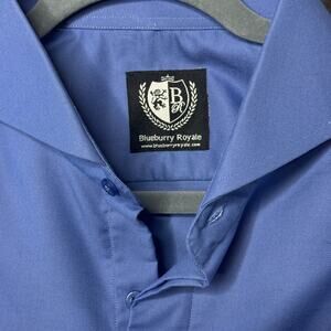 Blueburry Royale Men’s Button-Up Shirt | Royal Blue Hidden Placket | Size 17